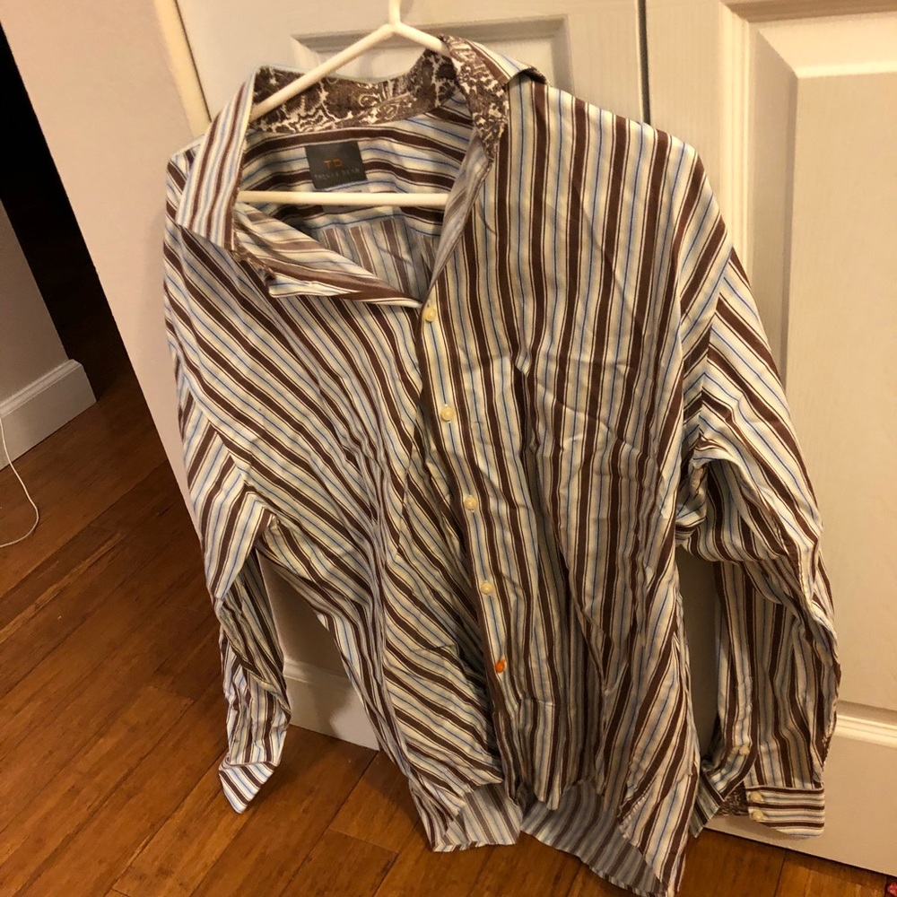 Thomas Dean blue and brown striped men’s shirt